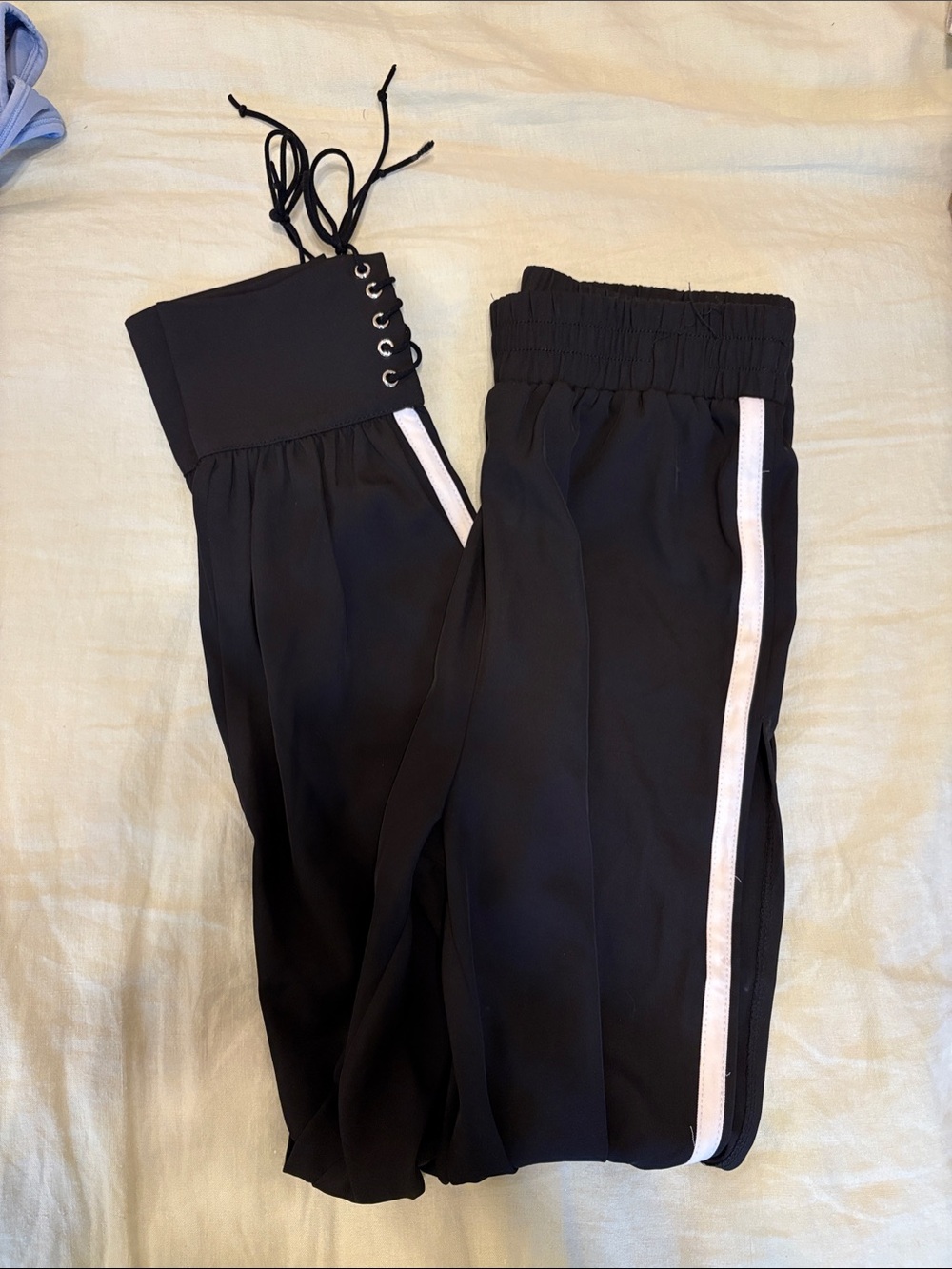 AKIRA Black Joggers with White Side Stripe and Lace-Up Waist